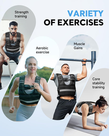 Adjustable Weighted Vest - Comfort Fit, 6-32Lb Removable Weights, Reflective Strips & Mesh Pocket