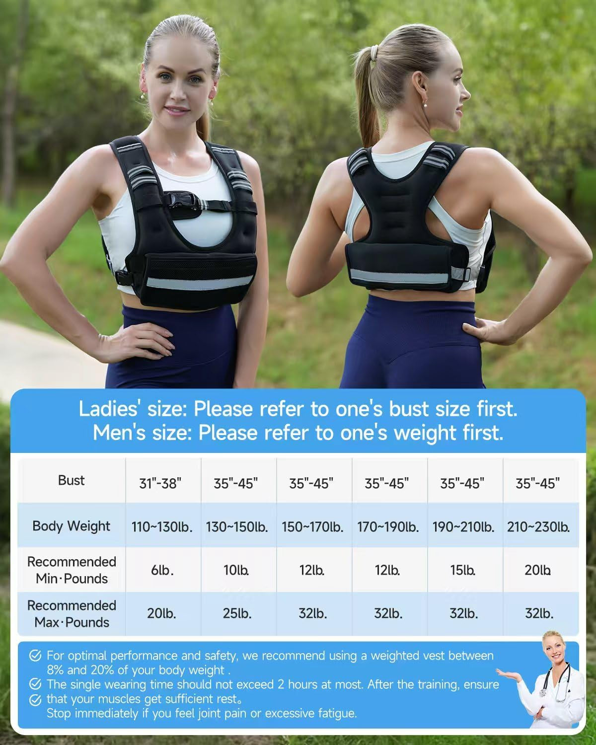 Adjustable Weighted Vest - Comfort Fit, 6-32Lb Removable Weights, Reflective Strips & Mesh Pocket
