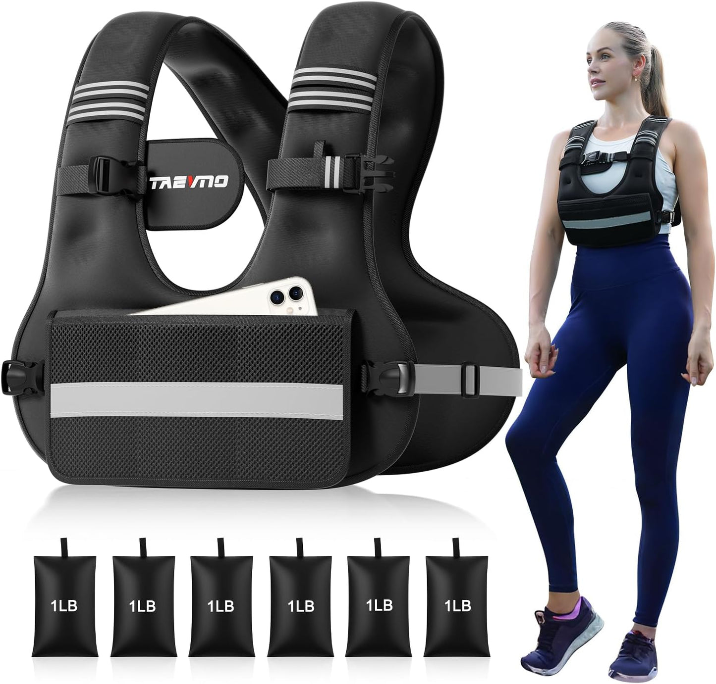 Adjustable Weighted Vest - Comfort Fit, 6-32Lb Removable Weights, Reflective Strips & Mesh Pocket